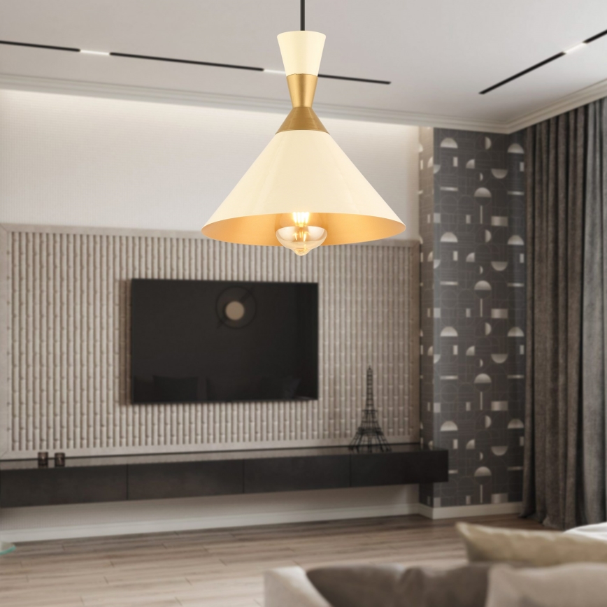 Lampadario MONZA 1xE27/40W/230V Ø 25 cm crema/oro