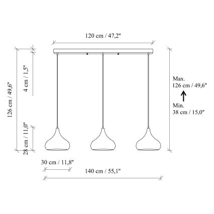 Lampadario MUBA 3xE27/40W/230V rame