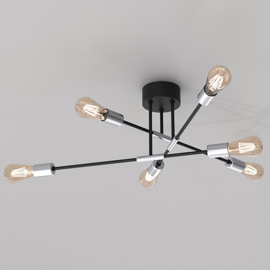 Lampadario on a pole FLAME 6xE27/60W/230V nero/cromo lucido