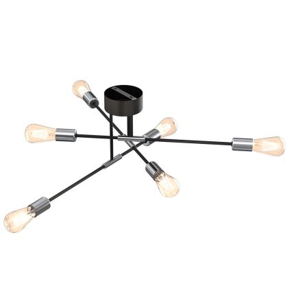 Lampadario on a pole FLAME 6xE27/60W/230V nero/cromo lucido