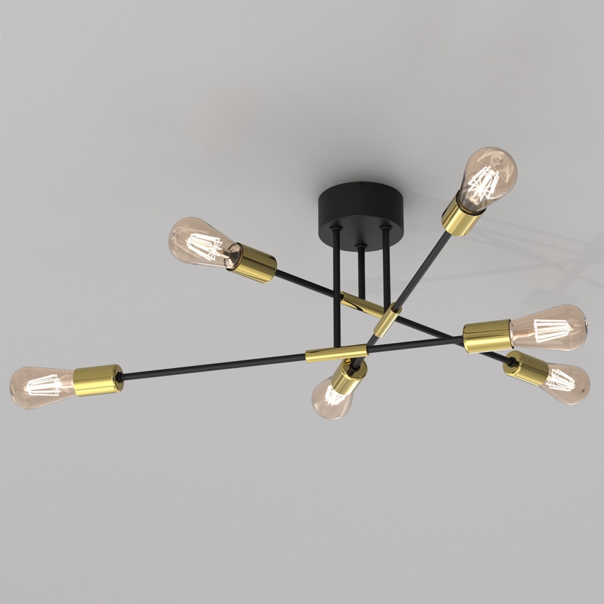 Lampadario on a pole FLAME 6xE27/60W/230V nero/oro