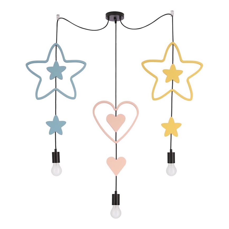 Lampadario per bambini a filo TRIO 3xE27/20W/230V blu/rosa/giallo