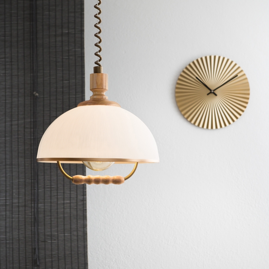 Lampadario regolabile RAMONA 1xE27/60W/230V marrone/bianco/rovere