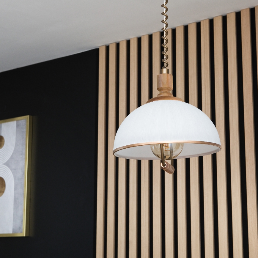 Lampadario regolabile RAMONA 1xE27/60W/230V marrone/bianco/rovere