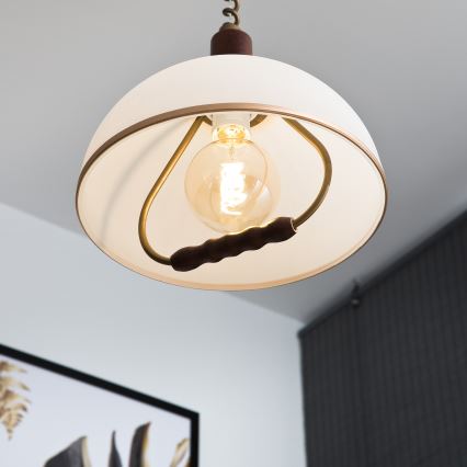 Lampadario sali scendi RAMONA 1xE27/60W/230V beige/marrone scuro/pino