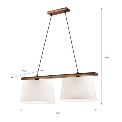 Lampadario sospeso a cavo AIDA 2xE27/60W/230V, Ø 35 cm, rovere/noce