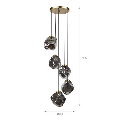 Lampadario sospeso a cavo CRISTAL 5xE14/15W/230V ottone/nero fumé