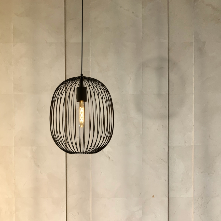 Lampadario sospeso a cavo OVELLA 1xE27/15W/230V diam. 34 cm nero