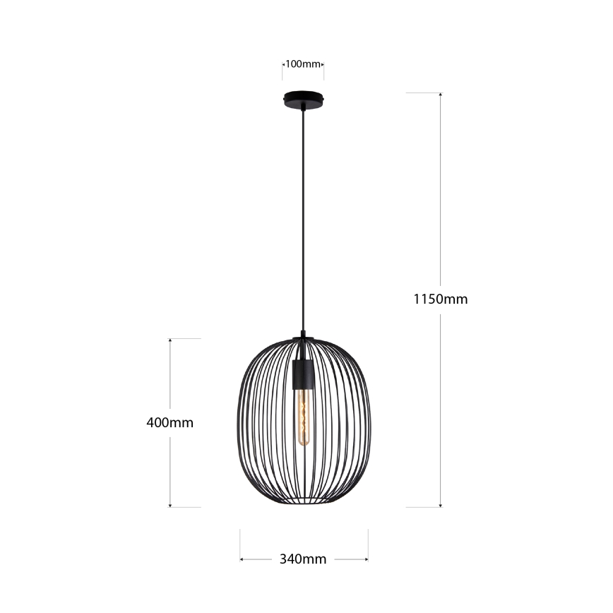 Lampadario sospeso a cavo OVELLA 1xE27/15W/230V diam. 34 cm nero