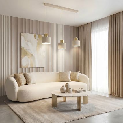 Lampadario sospeso a cavo PARKLA 3xE27/15W/230V beige/oro