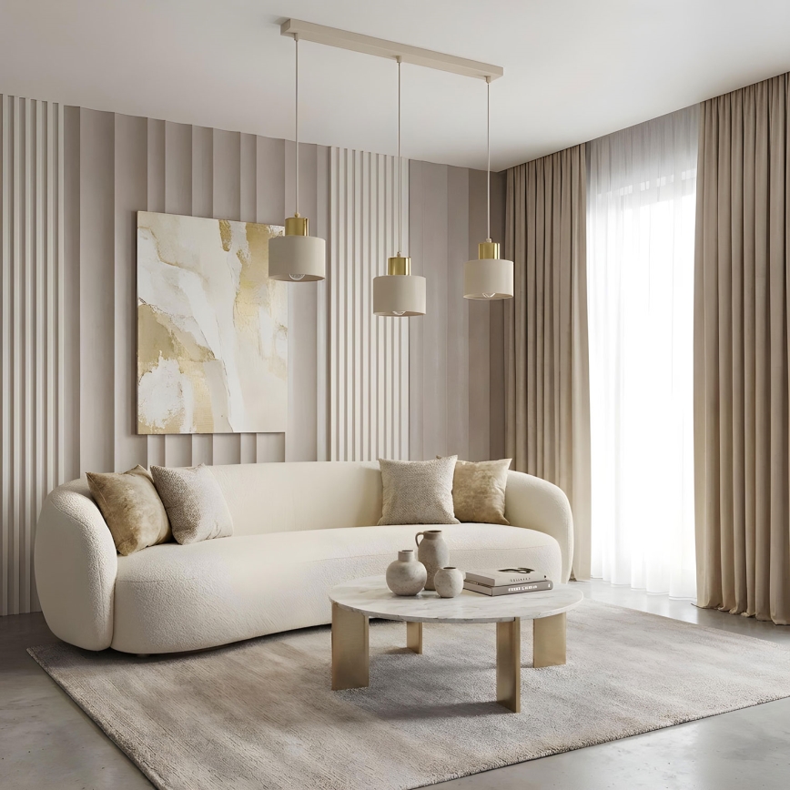 Lampadario sospeso a cavo PARKLA 3xE27/15W/230V beige/oro