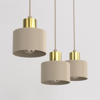 Lampadario sospeso a cavo PARKLA 3xE27/15W/230V beige/oro