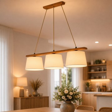 Lampadario sospeso AIDA su cavo, 3xE27/15W/230V, Ø 25 cm, rovere/crema