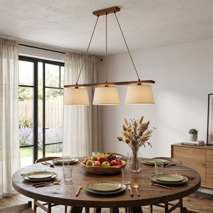 Lampadario sospeso AIDA su cavo, 3xE27/15W/230V, Ø 25 cm, rovere/crema