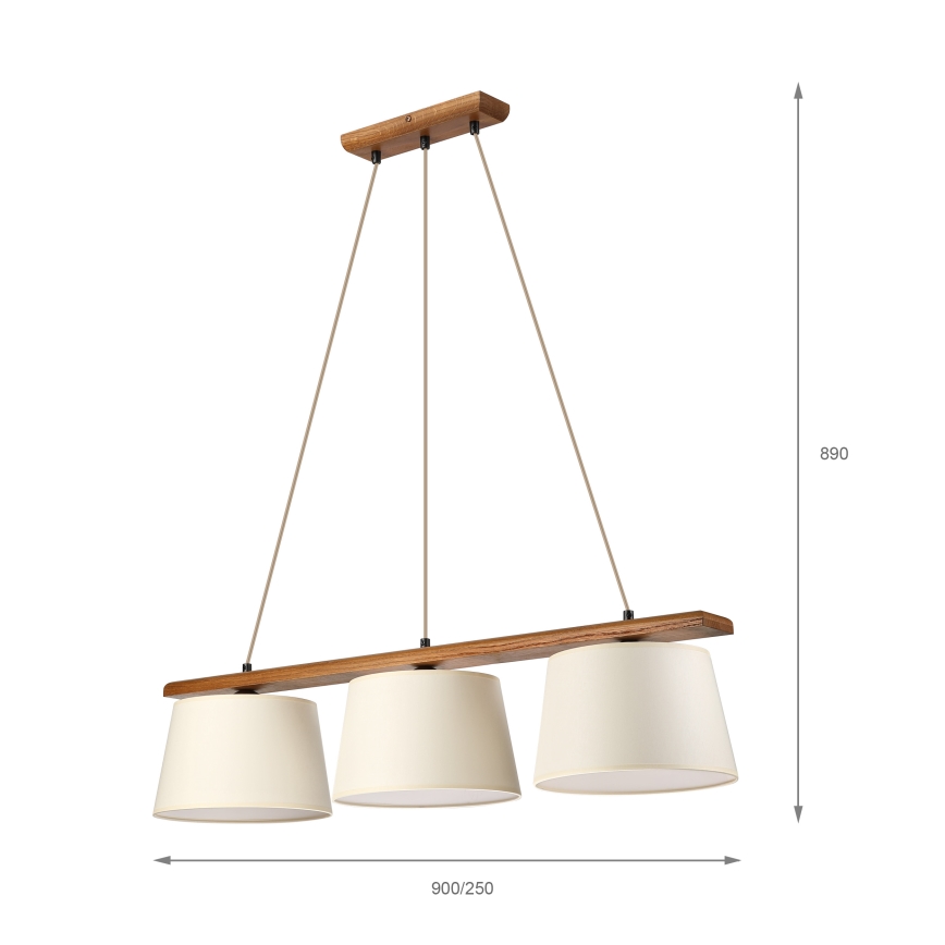 Lampadario sospeso AIDA su cavo, 3xE27/15W/230V, Ø 25 cm, rovere/crema