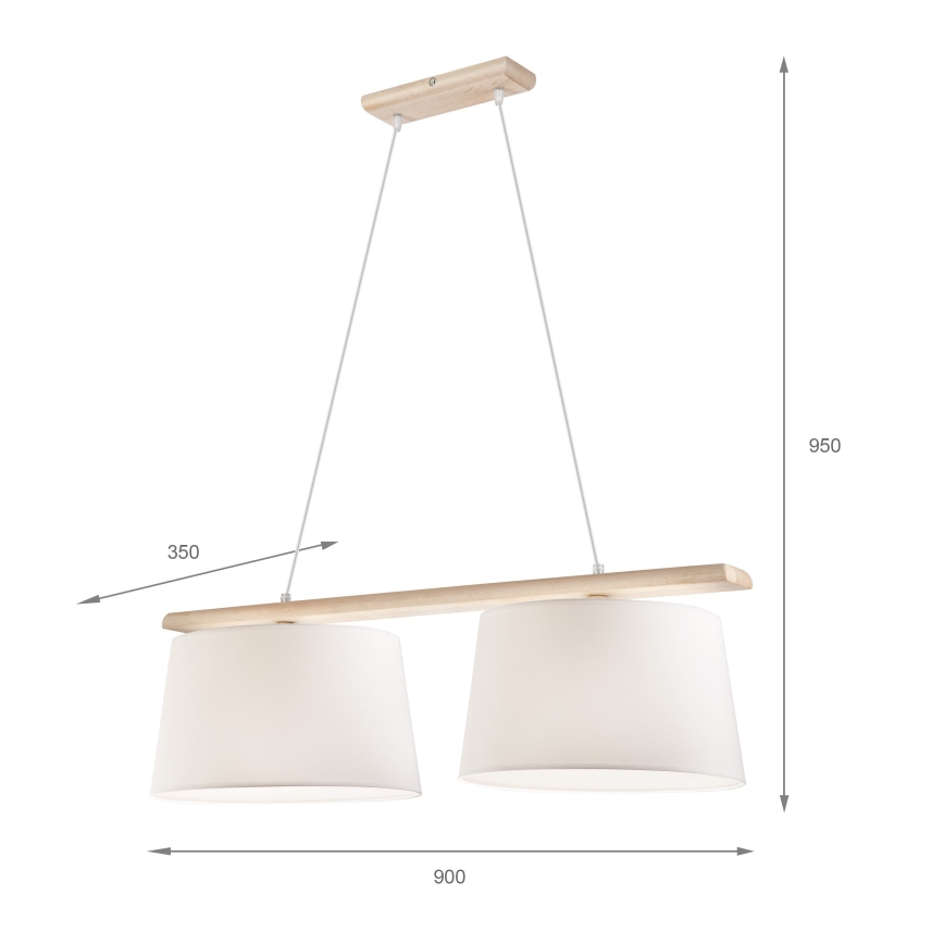 Lampadario sospeso con cavo AIDA 2xE27/60W/230V diam. 35 cm rovere/bianco