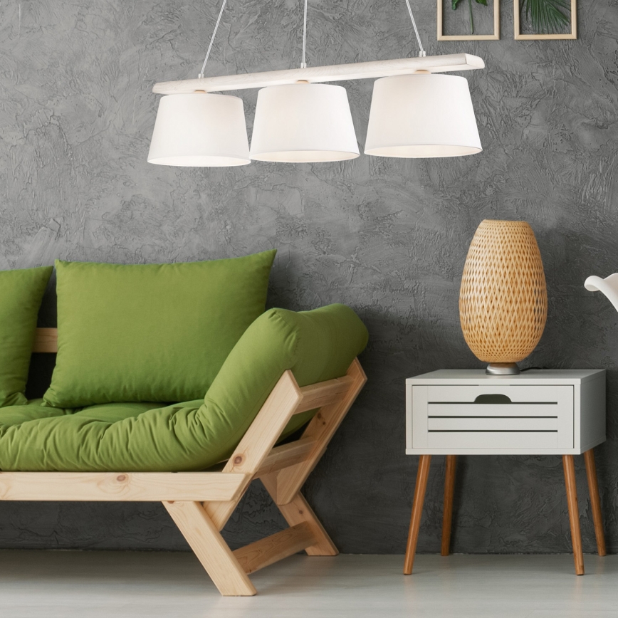 Lampadario sospeso con cavo AIDA 3xE27/60W/230V Ø 25 cm rovere/bianco