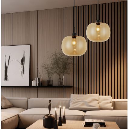 Lampadario sospeso con cavo ALAN 1xE27/40W/230V, finitura beige fumé/nero