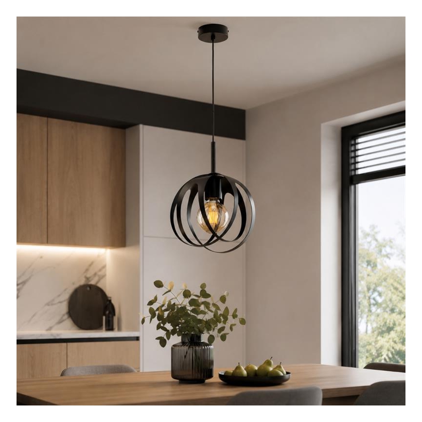 Lampadario sospeso con cavo ASANI 1xE27/15W/230V nero