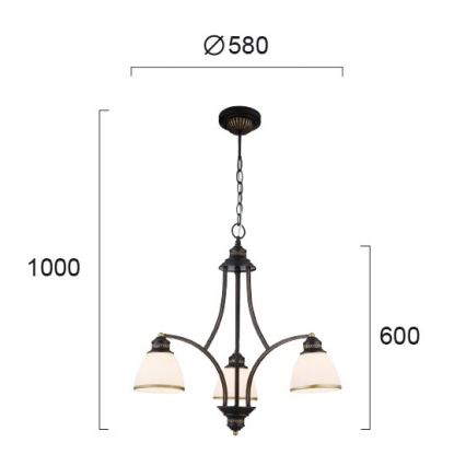 Lampadario sospeso con cavo CLAIR 3xE27/60W/230V Ø 58 cm, colore bronzo
