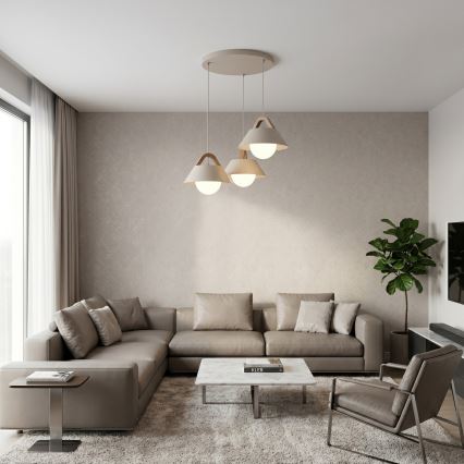Lampadario sospeso con cavo FUNDA 3xE27/15W/230V beige