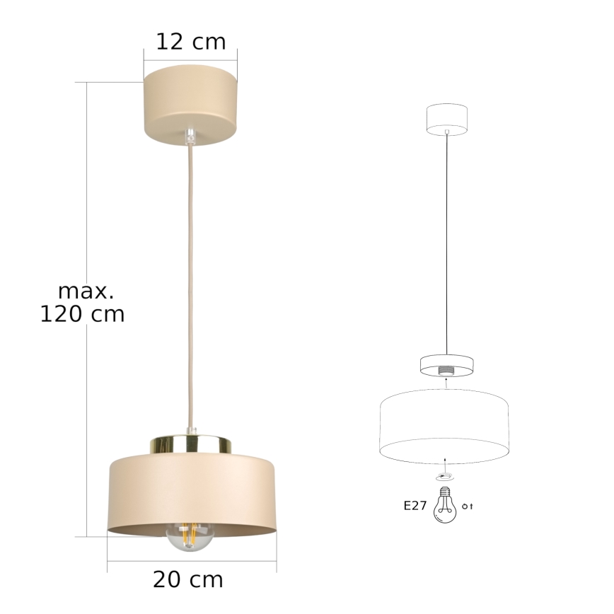 Lampadario sospeso con cavo IGNIA 1xE27/60W/230V beige/oro