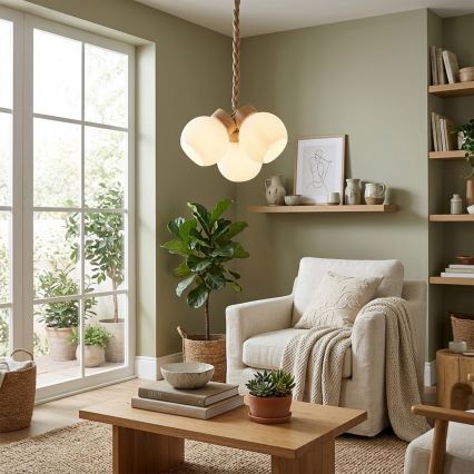 Lampadario sospeso con cavo LOOMIS 3xE27/15W/230V 83 cm beige/rovere