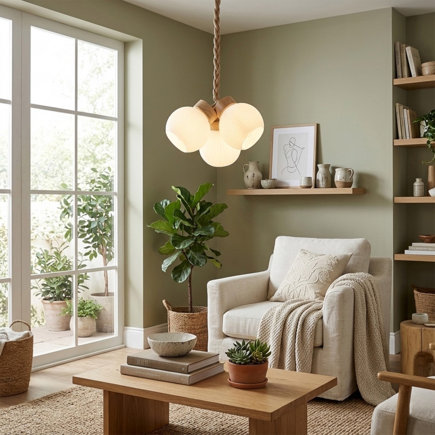 Lampadario sospeso con cavo LOOMIS 3xE27/15W/230V 83 cm beige/rovere