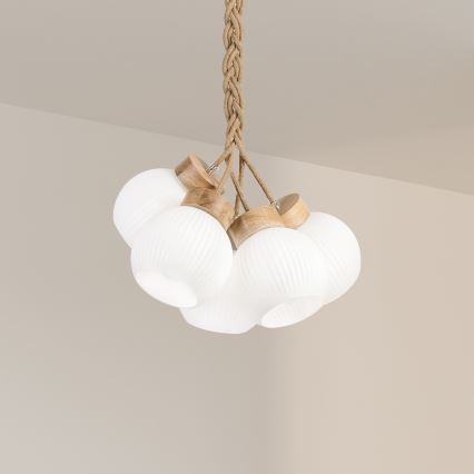 Lampadario sospeso con cavo LOOMIS 3xE27/15W/230V 83 cm beige/rovere