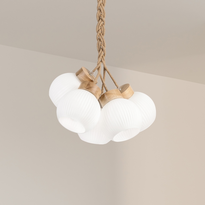 Lampadario sospeso con cavo LOOMIS 3xE27/15W/230V 83 cm beige/rovere