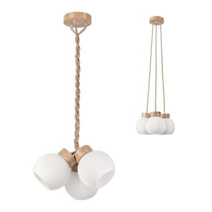 Lampadario sospeso con cavo LOOMIS 3xE27/15W/230V 83 cm beige/rovere