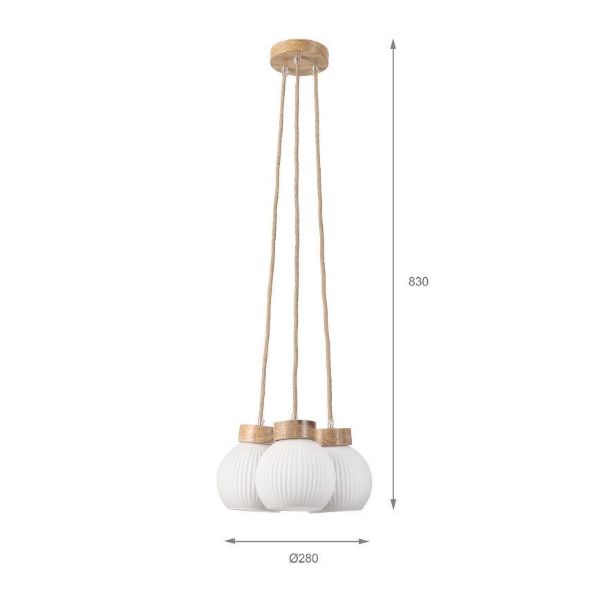 Lampadario sospeso con cavo LOOMIS 3xE27/15W/230V 83 cm beige/rovere