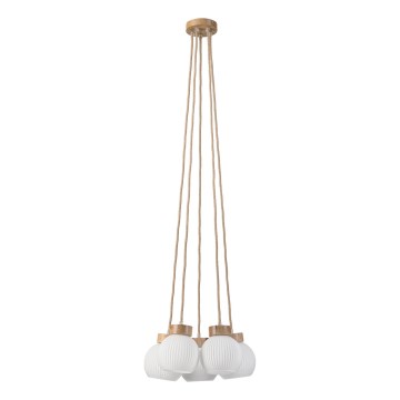 Lampadario sospeso con cavo LOOMIS 5xE27/15W/230V 130 cm beige/rovere