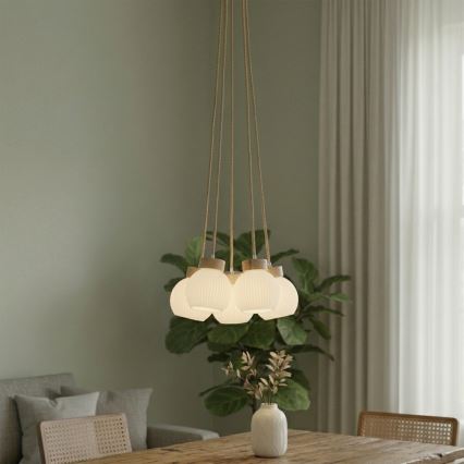 Lampadario sospeso con cavo LOOMIS 5xE27/15W/230V 130 cm beige/rovere