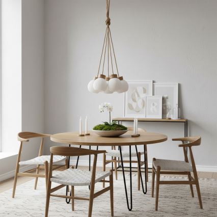 Lampadario sospeso con cavo LOOMIS 5xE27/15W/230V 130 cm beige/rovere