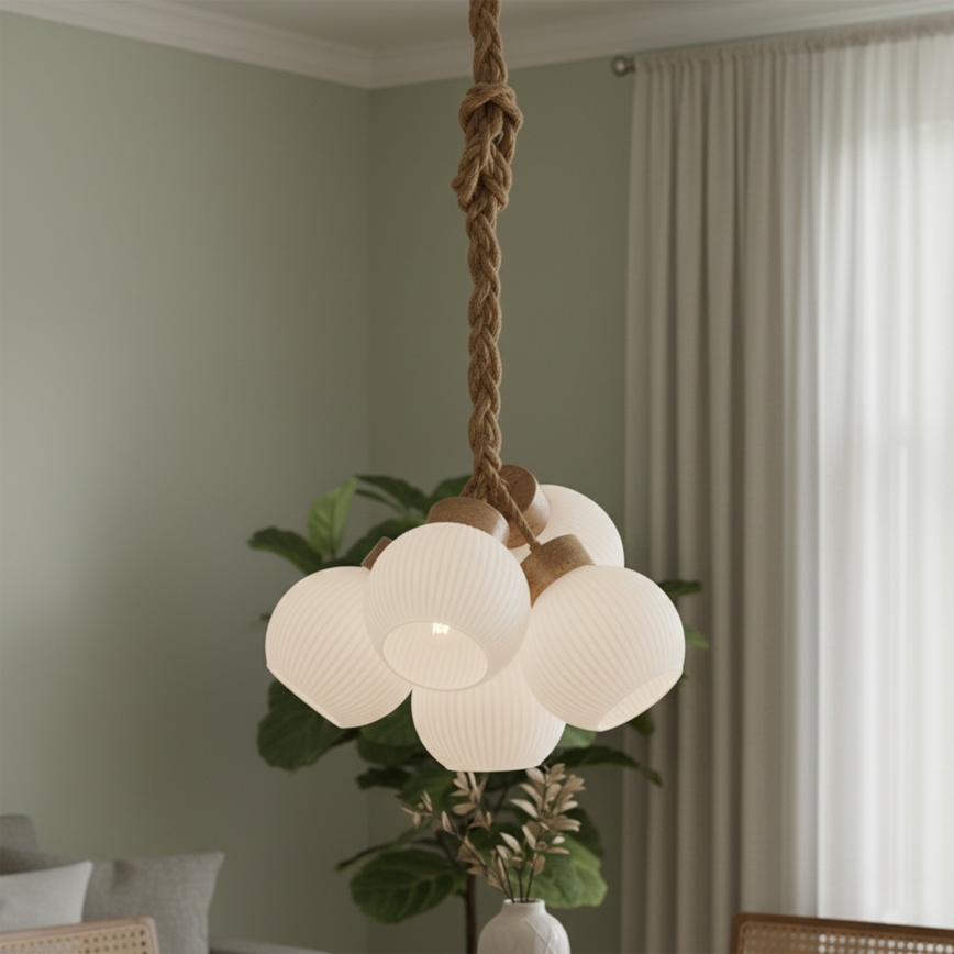 Lampadario sospeso con cavo LOOMIS 5xE27/15W/230V 130 cm beige/rovere