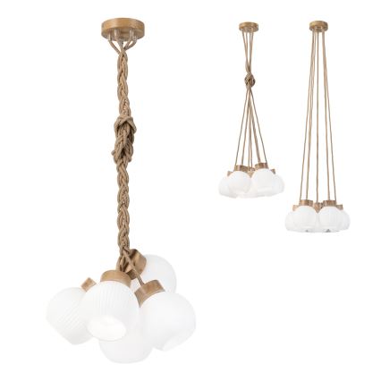 Lampadario sospeso con cavo LOOMIS 5xE27/15W/230V 130 cm beige/rovere
