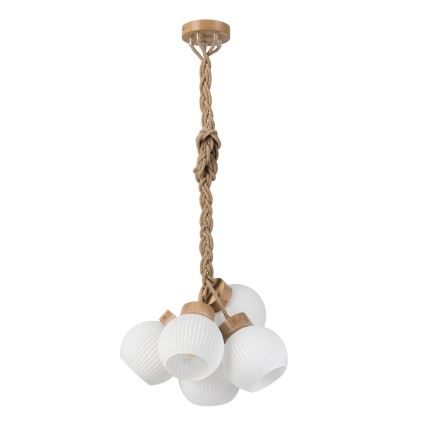 Lampadario sospeso con cavo LOOMIS 5xE27/15W/230V 130 cm beige/rovere