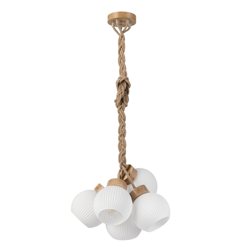 Lampadario sospeso con cavo LOOMIS 5xE27/15W/230V 130 cm beige/rovere