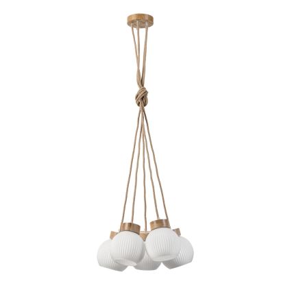 Lampadario sospeso con cavo LOOMIS 5xE27/15W/230V 130 cm beige/rovere