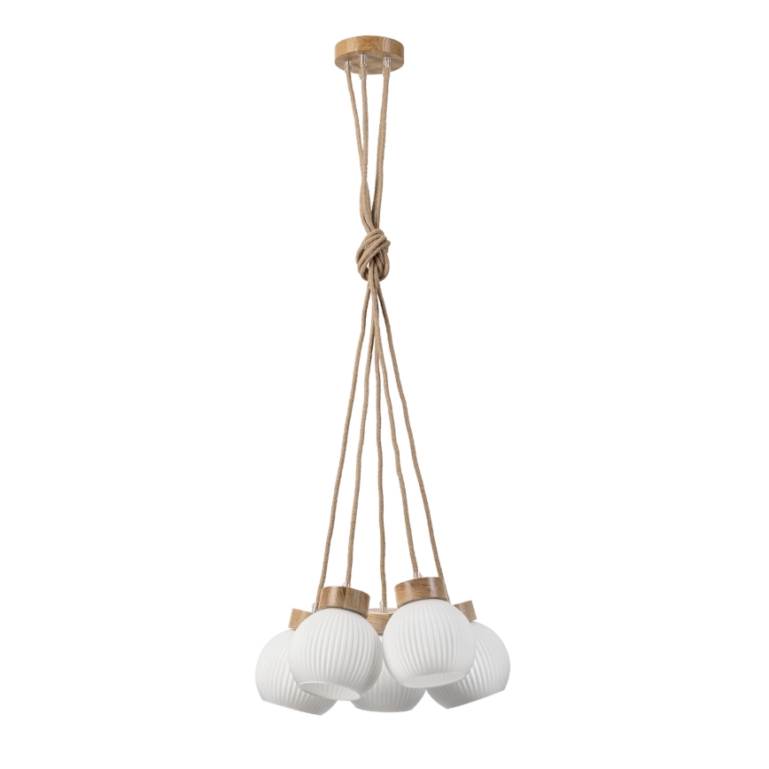 Lampadario sospeso con cavo LOOMIS 5xE27/15W/230V 130 cm beige/rovere
