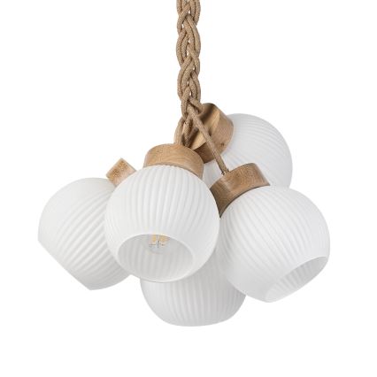 Lampadario sospeso con cavo LOOMIS 5xE27/15W/230V 130 cm beige/rovere