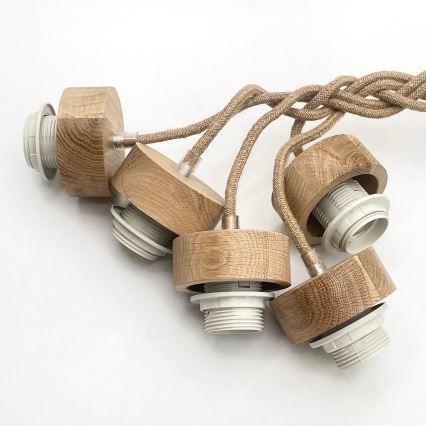 Lampadario sospeso con cavo LOOMIS 5xE27/15W/230V 130 cm beige/rovere