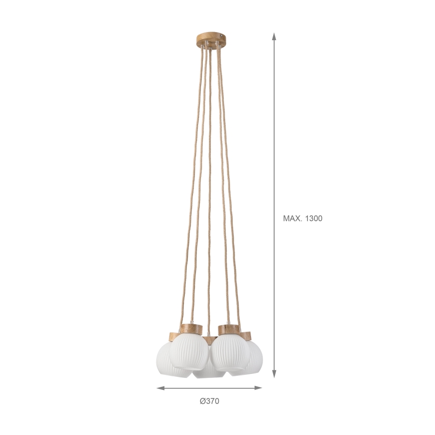 Lampadario sospeso con cavo LOOMIS 5xE27/15W/230V 130 cm beige/rovere
