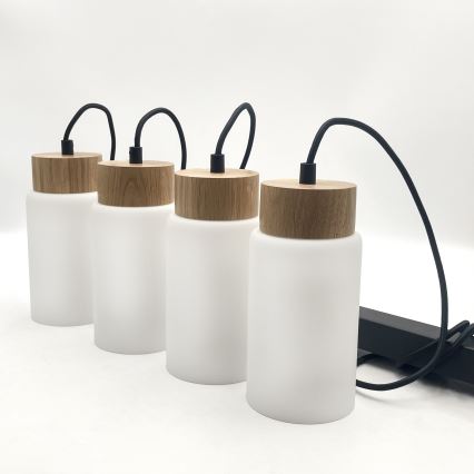 Lampadario sospeso con cavo MARKUS 4xE27/15W/230V nero/rovere