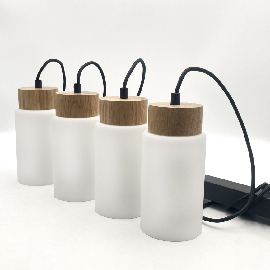 Lampadario sospeso con cavo MARKUS 4xE27/15W/230V nero/rovere