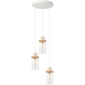 Lampadario sospeso con cavo WOODNEST 3xE27/15W/230V pino/crema