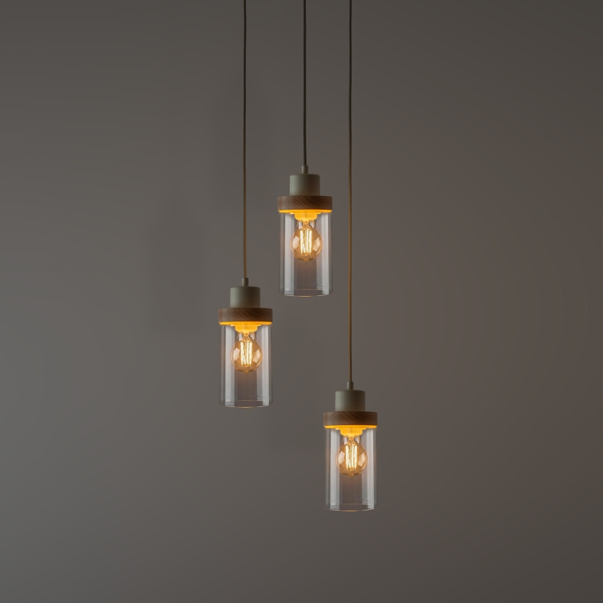 Lampadario sospeso con cavo WOODNEST 3xE27/15W/230V pino/crema