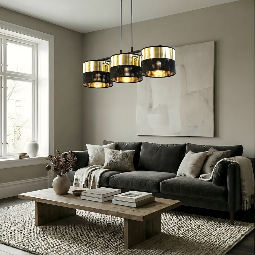 Lampadario sospeso LUX 3xE27/15W/230V nero/oro