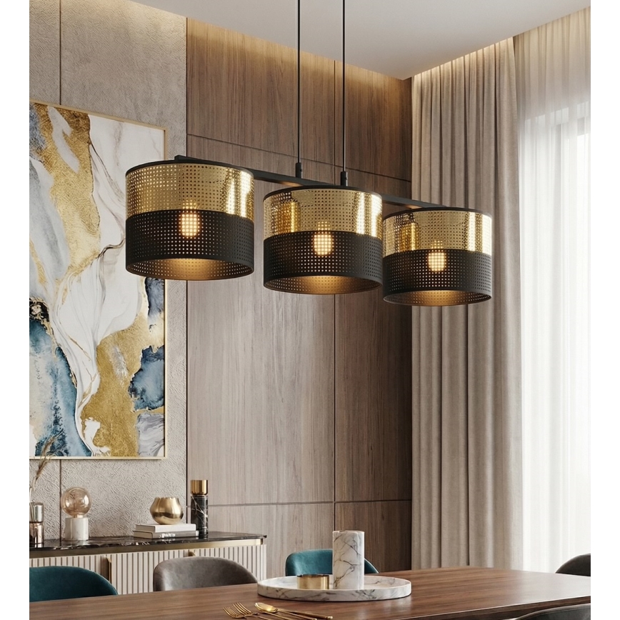 Lampadario sospeso LUX 3xE27/15W/230V nero/oro